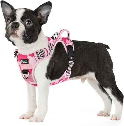 Miniatura 38 de SlowTon Arnés para perro sin tirones, arnés resistente sin estrangulamiento para mascotas, con 2 clips para la correa y mango vertical de fácil