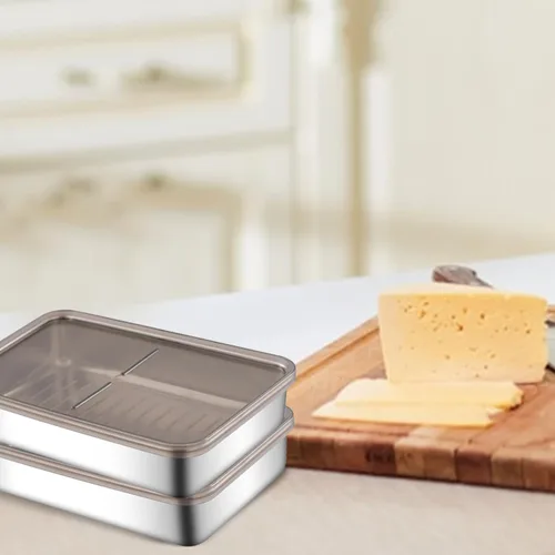 Miniatura 4 de Recipiente de tocino para refrigerador, 2 unidades, recipiente grande de acero inoxidable para nevera, antiadherente, apilable, estilo japonés