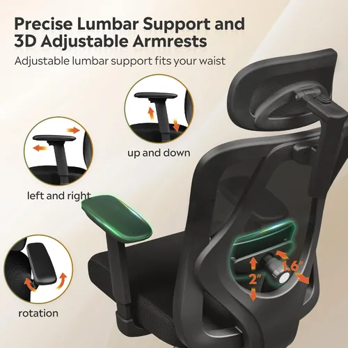 Miniatura 5 de DEVAISE - Silla ergonómica de malla para oficina con reposacabezas 3D ajustable y función de inclinación, silla grande y alta reclinable y cómoda