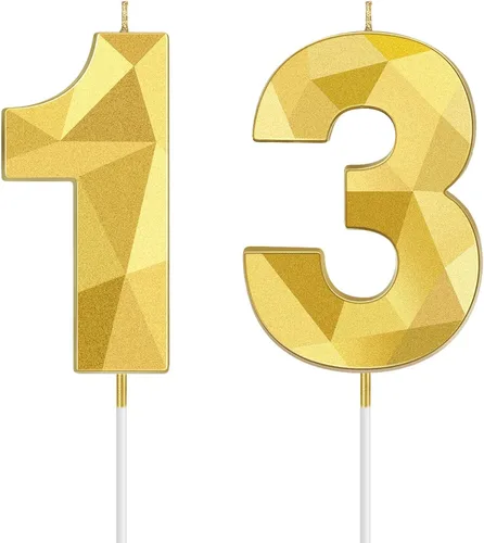 Miniatura 12 de Nuanchu Velas de cumpleaños número 10 en forma de diamante 3D, velas numeradas para pastel de cumpleaños, velas temáticas para hornear en familia