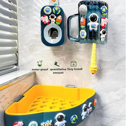 Miniatura 8 de Dispensador automático de pasta de dientes y soportes para pasta de dientes y taza montada en pared, juego de 3 piezas, montado en pared para baño