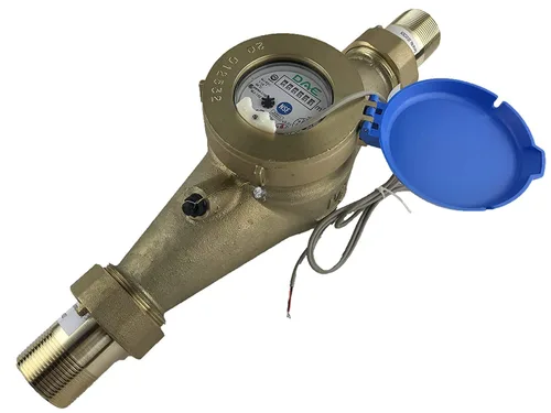 Miniatura 40 de DAE Medidor de agua caliente sin plomo MJ-75R NTEP, acoplamientos NPT de 3/4", salida de pulso, galón
