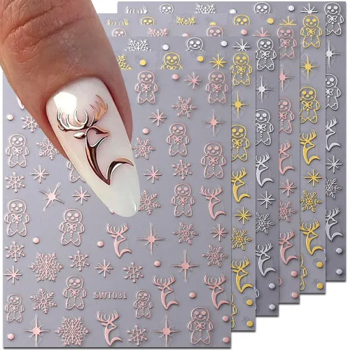 Miniatura 11 de 10 calcomanías de uñas de Navidad de invierno para mujeres, dibujos animados 3D, alce, muñeco de nieve, campanas de Papá Noel, copo de nieve