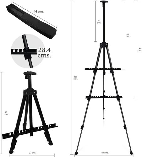 Miniatura 6 de RRFTOK Soporte de caballete para letreros y pintura, trípode de metal, caballetes de arte ajustables para lienzos de exhibición, altura de 17 a 66