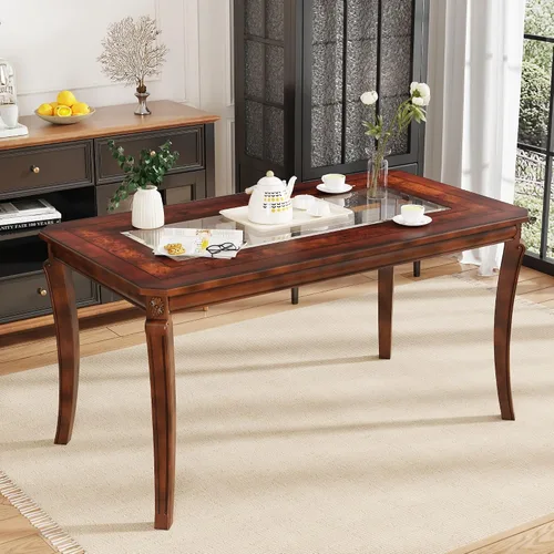 Miniatura 10 de Mesa auxiliar tradicional con estante de almacenamiento y patas talladas, mesas de sala de estar de granja, mesa central rectangular de madera