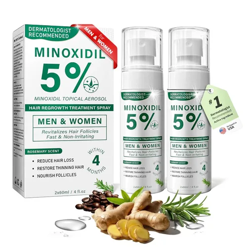 Spray para el crecimiento del cabello de minoxidil al 5% para hombres y mujeres con aroma a romero, paquete de 2 unidades de 2.1 onzas líquidas para