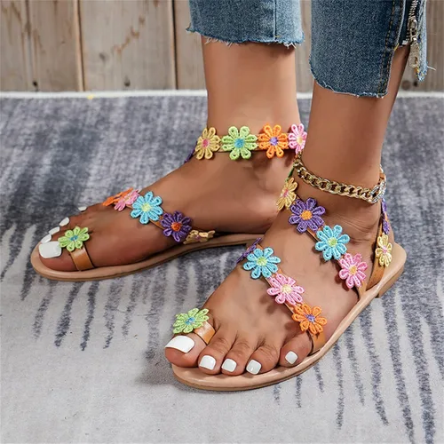 Miniatura 2 de Hbeylia Sandalias planas de mariposa para mujer, a la moda, informales, bohemias, elegantes, sandalias de gladiador, joyería con anillo