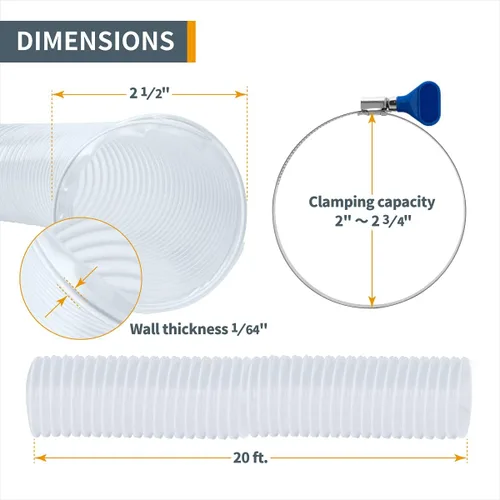 Miniatura 5 de POWERTEC Manguera de recogida de polvo de PVC de 2-1/2 pulgadas x 20 pies con 5 abrazaderas de manguera de llave de acero inoxidable para sierra
