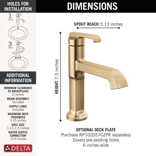 Miniatura 3 de Delta Grifo Tetra Gold - Grifo de baño de un solo agujero, grifo de baño de una sola manija, grifo de lavabo de baño, tecnología de sello