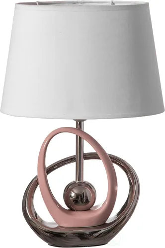Quickway Imports Lámparas de mesa de diseño, lámpara de mesa decorativa de cerámica de 16 pulgadas, con soporte circular reflectante plateado y rosa