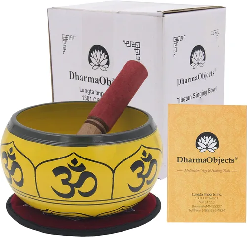 DharmaObjects Yoga Meditación 6 Pulgadas OM Mantra Cuenco Cantante/Pad/Mazo Set de Regalo (Amarillo)