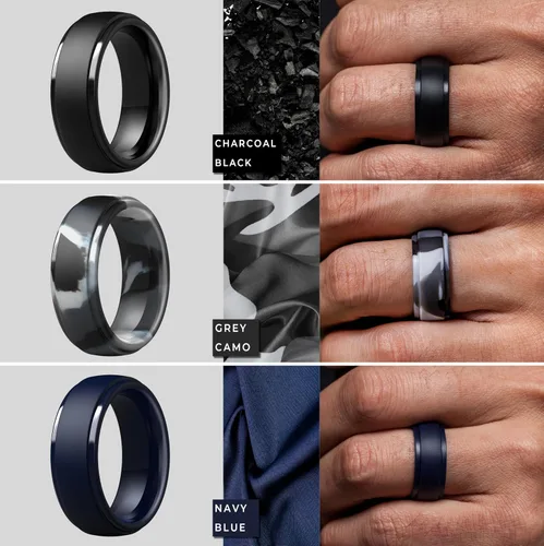 Miniatura 74 de ThunderFit Anillos de boda de silicona para hombre, 0.394 in de ancho y 0.098 in de grosor, paquete múltiple de variedad 1-7