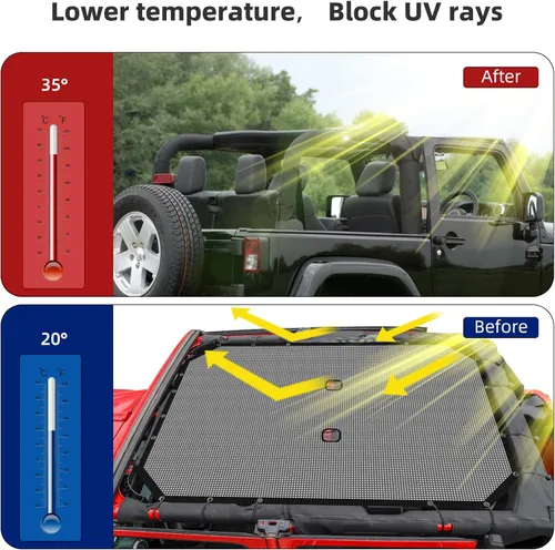 Miniatura 7 de RT-TCZ para Jeep JKU Parasol de malla para el techo de 4 puertas para Jeep Wrangler 2007-2017 JKU Top Bikini negro