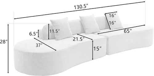 Miniatura 2 de Sofá curvo de 130.5 pulgadas para sala de estar, moderno sofá modular minimalista en nube, sofá de gran tamaño comprimido sin hueso de 3 plazas