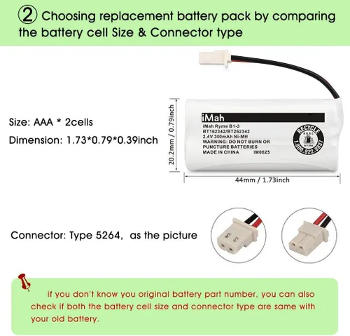 Miniatura 5 de iMah BT162342 BT262342 Baterías inalámbricas para teléfono compatibles con BT183342 BT283342 BT166342 BT266342 VTech CS6114 CS6419 CS6719 AT&T