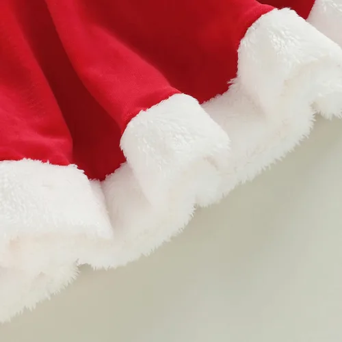Miniatura 7 de woshilaocai Vestido de Navidad para niñas pequeñas, vestido de terciopelo con lazo de Papá Noel con sombrero, vestidos de fiesta para fotos