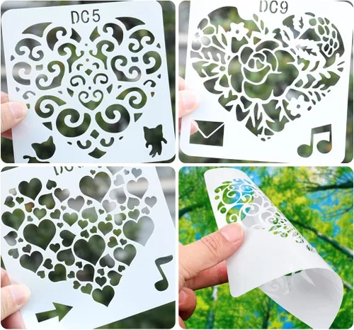 Miniatura 6 de Rolin Roly 9 plantillas de pintura de corazón, plantillas con estampado de rosas de amor, plantillas de pintura de hojas reutilizables para dibujar