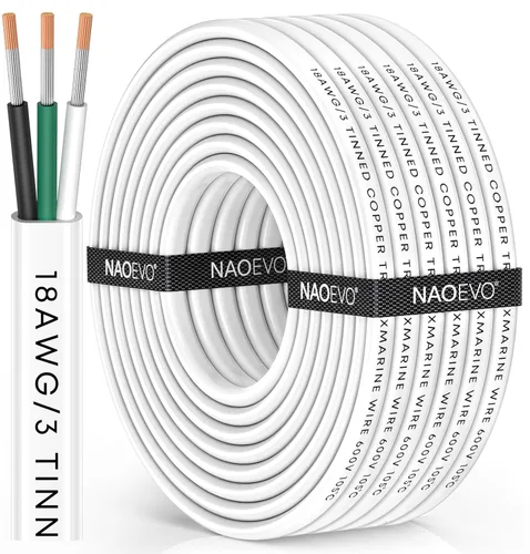 Miniatura 15 de NAOEVO Cable marino de calibre 14, cable eléctrico marino triplex 14/3, resistente al agua/aislado de PVC/cobre estañado sin oxígeno, cable de 14