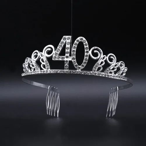 Miniatura 2 de Frcolor Tiara de cumpleaños, diamantes de imitación 40 cumpleaños coronas feliz 40 cumpleaños