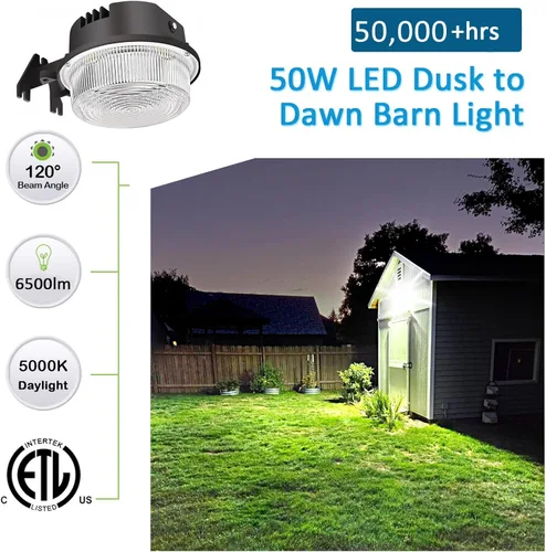 Miniatura 2 de Luz LED de granero, luz de patio al aire libre del atardecer al amanecer con fotocélula, ultra brillante 5000K luz diurna 7500lm, reemplazo de 500W