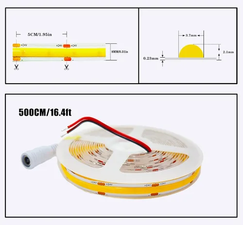 Miniatura 5 de Tira de luz LED COB de 24 V, color blanco cálido, 3000 K, IP20, emisora de luz uniforme 480 LEDs/M, 16.4 pies/16.4 ft, CRI90, flexible, se puede
