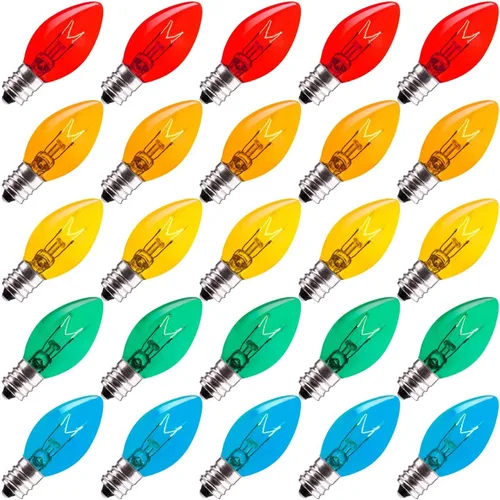 Minetom Paquete de 50 bombillas de repuesto C7 de Navidad, bombillas incandescentes transparentes C7 para cadena de luces de Navidad, base de