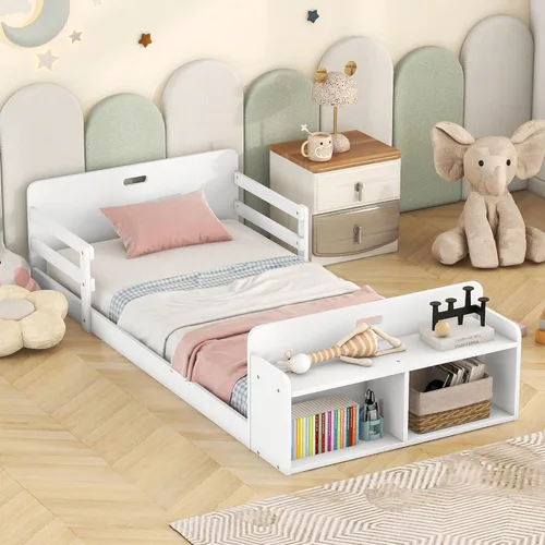 Miniatura 27 de Cama de plataforma de madera de tamaño individual con cabecero y estribo en forma de oso, sin ruido, para niños, adolescentes, niños y niñas,