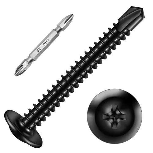 Miniatura 25 de Mywish 200 tornillos autorroscantes negros #10 × 1 pulgada para metal, 410 tornillos de metal negro de óxido de tornillo de acero inoxidable