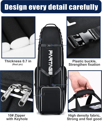 Miniatura 2 de Partage Bolsa de viaje de golf con ruedas, estuche de viaje de golf para aerolíneas, Oxford resistente 900D - Negro