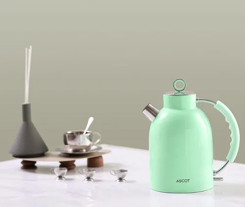 Miniatura 7 de ASCOT Hervidor eléctrico, de acero inoxidable, hervidor de té eléctrico, regalos para hombres/mujeres/familia, calentador de té retro de 1.5 L 1500