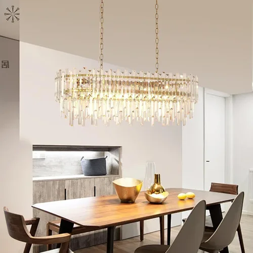 Miniatura 7 de L37.4 '' Candelabros de cristal modernos para comedor 11 luces de lujo rectangular de lujo dorado ovalado cristal colgante lámpara de techo
