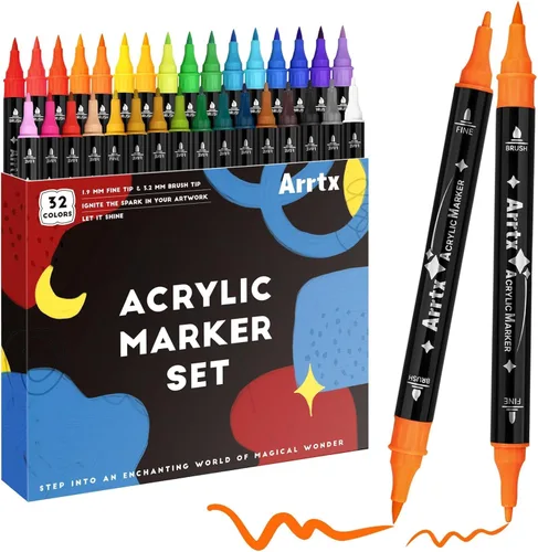 Miniatura 11 de Arrtx Paquete de 8 rotuladores de pintura negra de doble punta, marcadores de pintura acrílica grafiti negros para pintar sobre roca, papel, madera