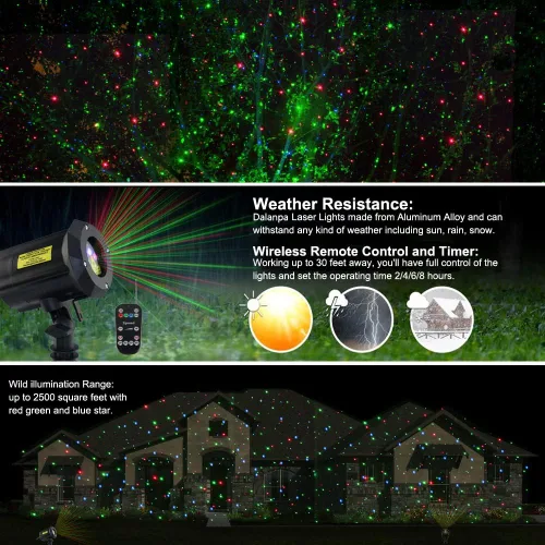 Miniatura 3 de Luces de Jardín al Aire Libre, Proyector de Luz Láser Navideño Estrella en Movimiento (Azul Rojo Verde)