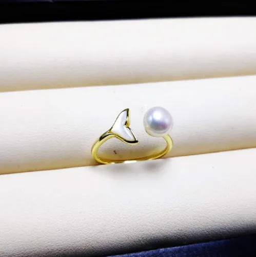 Miniatura 3 de Detalle Anillo de cola de sirena de ballena de la suerte de oro de 18 quilates 4A Embalaje de concha real Abierto Ajustable BlancoRosaRosa Púrpura
