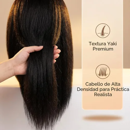 Miniatura 6 de Maniquí de cabello 100% real, de 16 pulgadas, cabeza de entrenamiento, maniquí de cosmetología, para peluquería, práctica, trenzar el cabello