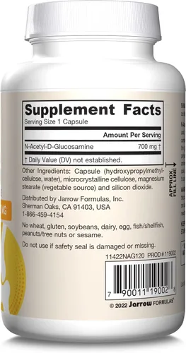 Miniatura 9 de Jarrow Formulas N-A-G 700 mg, N-acetil glucosamina, forma acetilada de glucosamina para soporte óseo y articular, 120 cápsulas vegetales, hasta 120