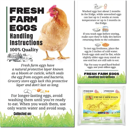Miniatura 9 de Paquete de 500 etiquetas de tarjetas de instrucciones de cuidado para el manejo de huevos frescos de granja 4 6 12 15 18 30 48 50 cajas de cartón