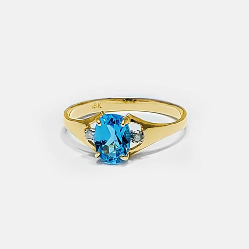 Miniatura 5 de Galaxy Gold GG Anillo de oro amarillo de 18 quilates con diamantes naturales y topacio azul