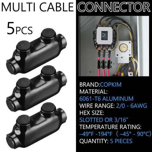 Miniatura 2 de Copkim 5 Piezas Conectores de Cable Aislados Conectores de Empalme Negros 2 Puertos Terminales de Soldadura de Cable Múltiple Empalmadores de Cable