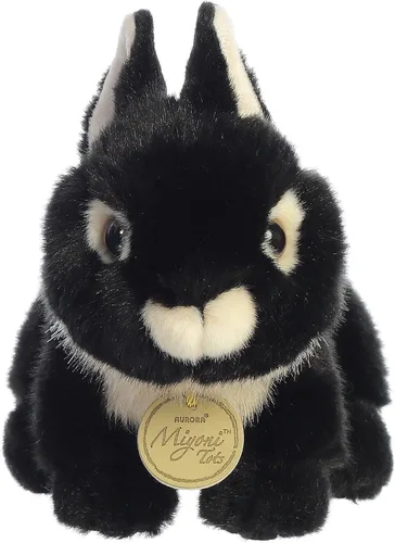 Miniatura 2 de Aurora® - Adorable conejito enano holandés de peluche Miyoni®, detalle realista, compañía entrañable, negro, 7.5 pulgadas