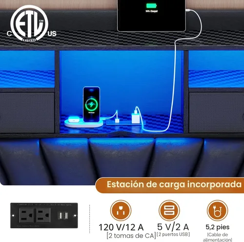Miniatura 4 de DICTAC Estructuras de Cama Gemela con Cabecera de Almacenamiento y 2 Cajones Grandes, Cama Gaming con Luces RGB y Estación de Carga, Cama