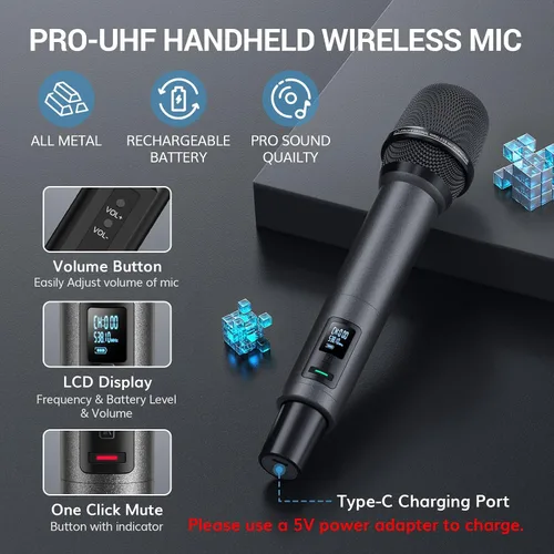 Miniatura 4 de TONOR Sistema de Micrófono Inalámbrico, Escaneo Automático y Emparejamiento UHF Micrófono de Karaoke Recargable, 2x100 Micrófono Inalámbrico