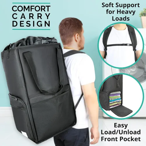 Miniatura 4 de TERRA HOME College Essentials - Mochila de lavandería de tamaño de viaje, portátil, duradera, plegable, bolsa de lavandería con bolsillos para Negro