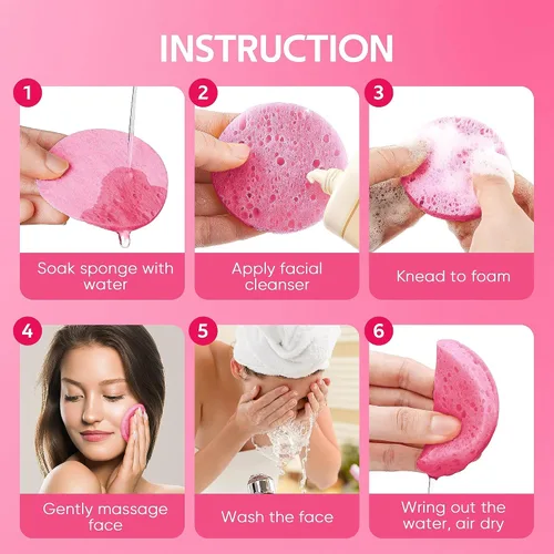 Miniatura 3 de GAINWELL Bride to Be Gifts - Esponja facial comprimida de 50 unidades, limpieza facial diaria y exfoliante, esponjas cosméticas de spa 100% Rosa