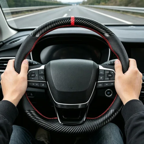 Miniatura 3 de Fundas de volante de fibra de carbono para Toyota Highlander SUV 2020-2025/Sienna Minivan 2021-2025 Coser cuero 15 pulgadas Accesorios interiores