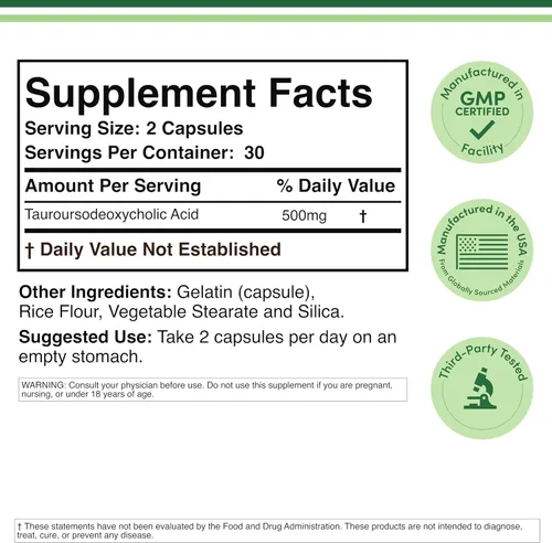 Miniatura 2 de TUDCA Suplemento de apoyo para el hígado con sales biliares, porciones de 500 mg, suplemento de limpieza de hígado y vesícula biliar