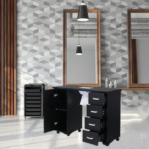 Miniatura 8 de Winado Estación de mesa de manicura para uñas, escritorio de uñas de spa con ventilación eléctrica de corriente descendente, ruedas de bloqueo, Negro