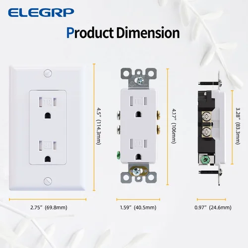Miniatura 6 de ELEGRP Toma de corriente decorativa de pared, resistente a manipulaciones, 15 amperios, enchufe eléctrico estándar de pared, grado residencial