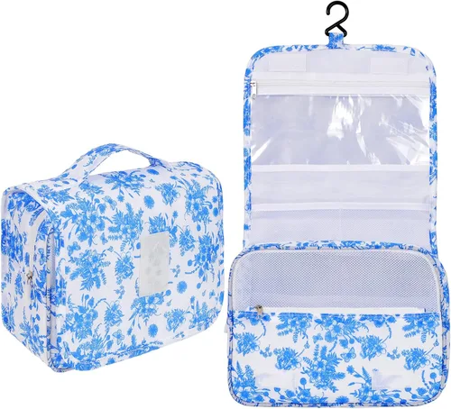 Miniatura 12 de Pengxiaomei Neceser para mujer, bolsa de cosméticos impermeable para colgar, bolsa portátil de maquillaje de viaje, bolsa de baño con asa Beige