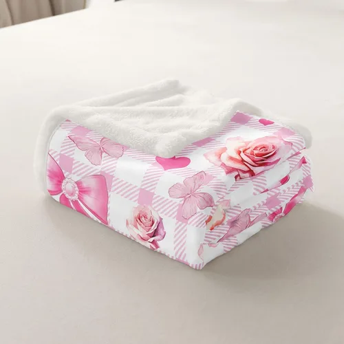 Miniatura 5 de Manta de franela con lazo rosa, manta de vellón con lazo en acuarela para decoración del hogar, sofá, sofá, manta de forro polar kawaii de dibujos